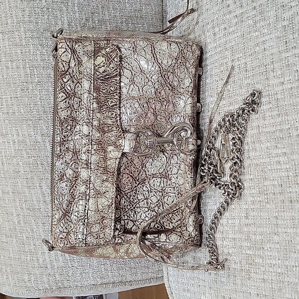 REBECCA MINKOFF Rare Mini Mac Distressed Leather Metallic Convertible Crossbody